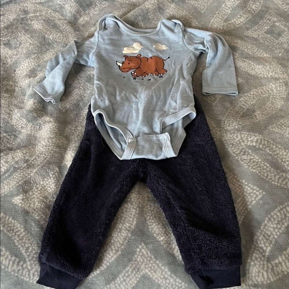 Adorable Rhino Print Kids Bodysuit Set in Blue Preloved